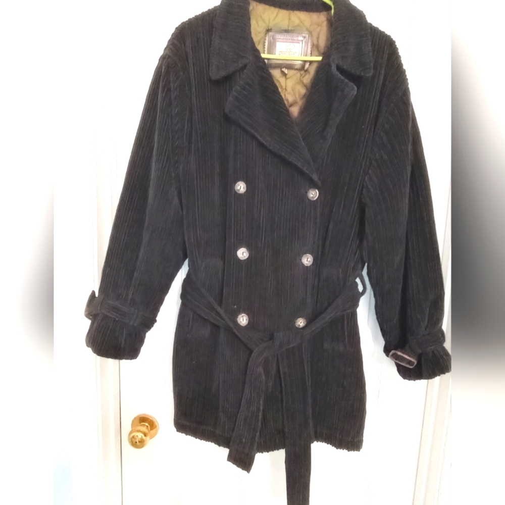 Fox Run Warm Black Corduroy 100% Cotton Made Hong Kong Women's Coat Blazer Large